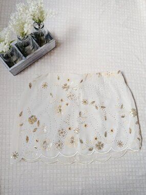 THIRTY/THIRTY Ivory Floral Beaded Sequin Mini Skirt Size S